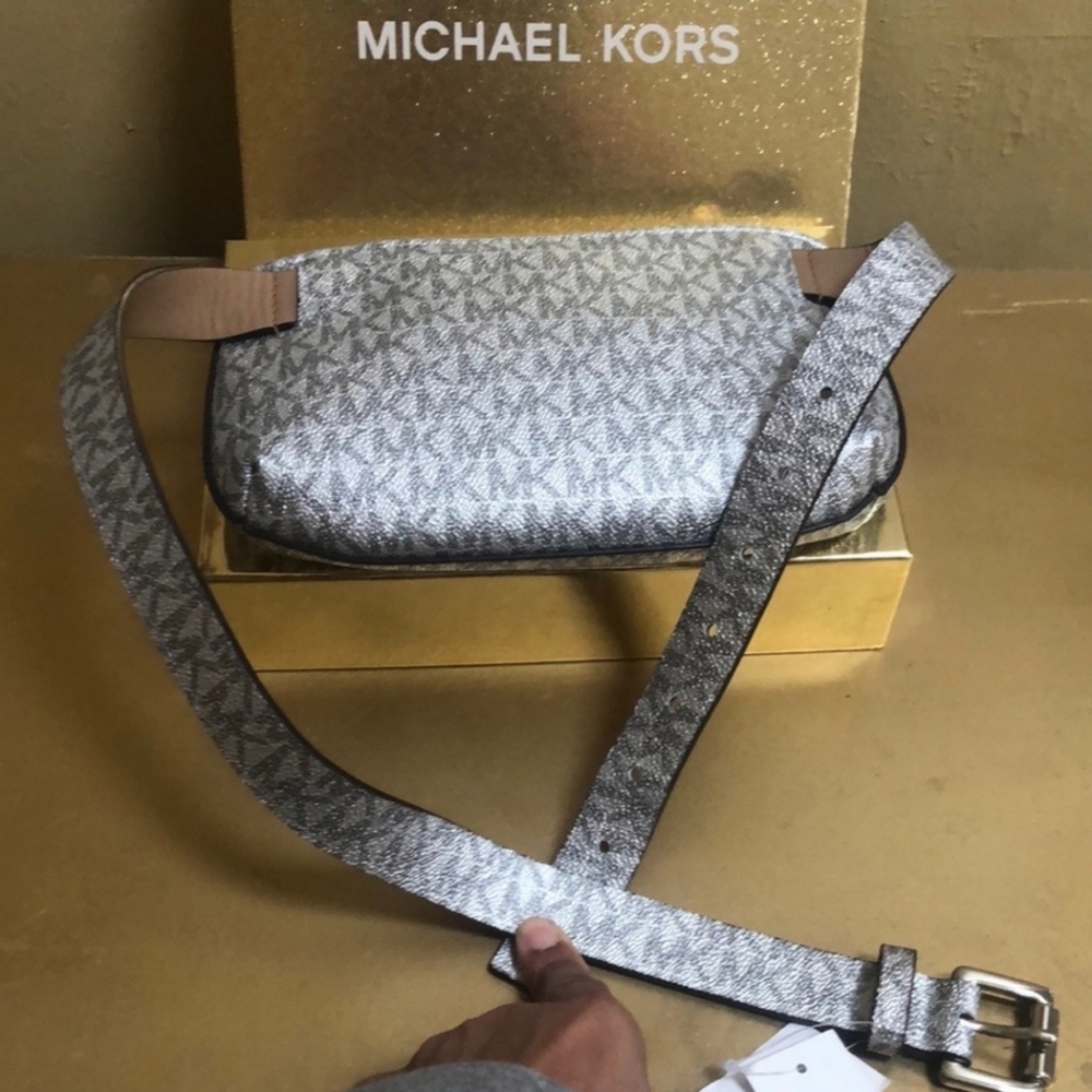 Michael Michael Kors Silver Logo Women’s Belt Bag New In Box S/M